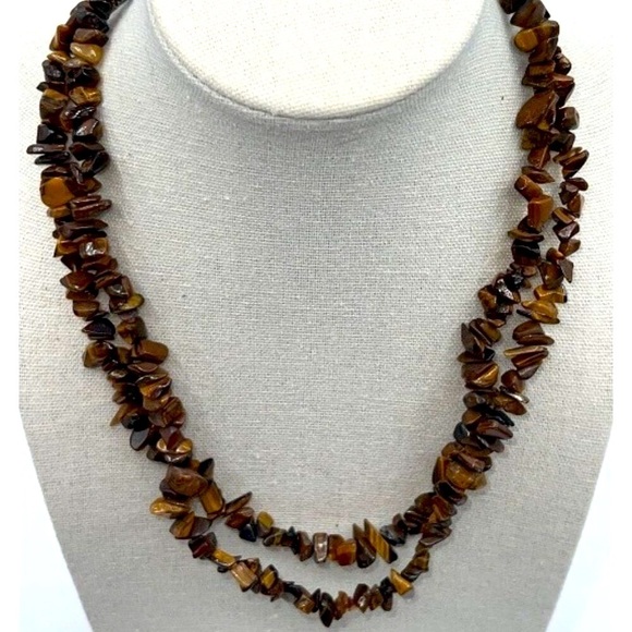 Vintage Tiger's Eye Chip Bead Necklace 34" - Picture 1 of 7